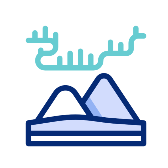 Abstract mountains with a stylized sky or cloud above.
